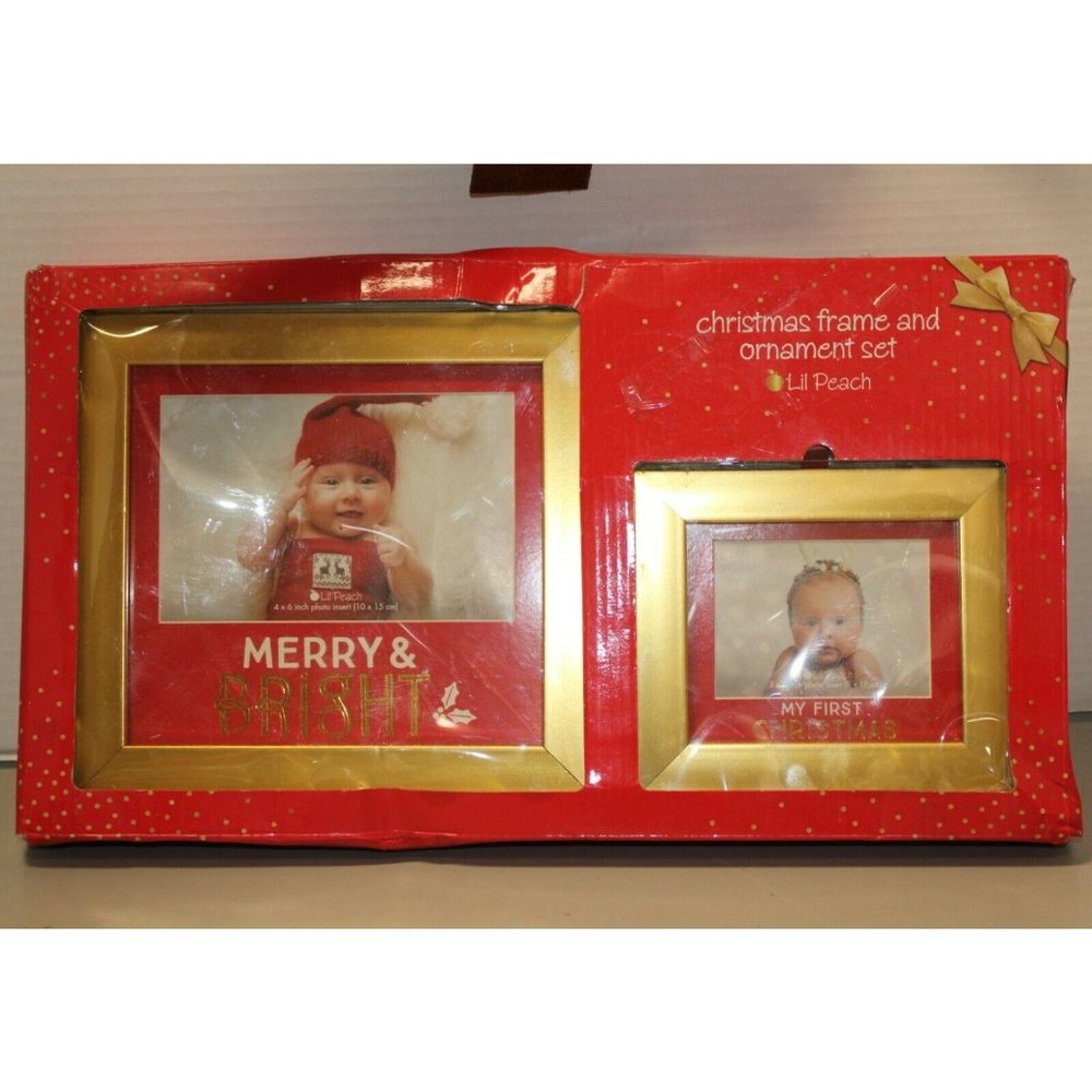 Christmas Frame And Ornament Set Lil Peach My First Christmas 4x6" and 3x4"
